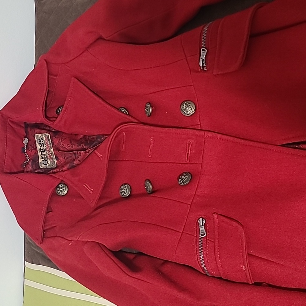 Guess Red Double Breasted Peacoat